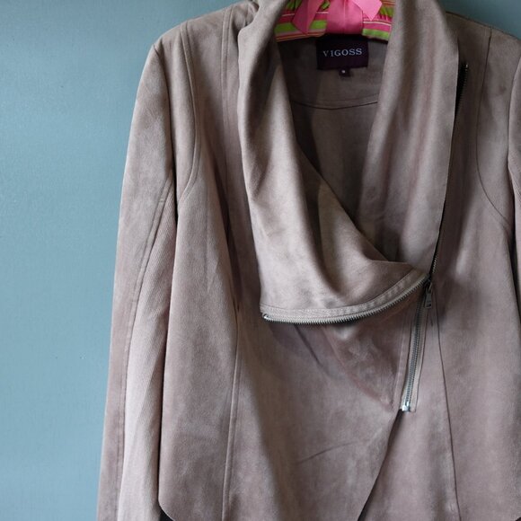 Vigoss Drapped Faux Suede Jacket Size S Dress Blazer Zipper Lightweight - Picture 2 of 7